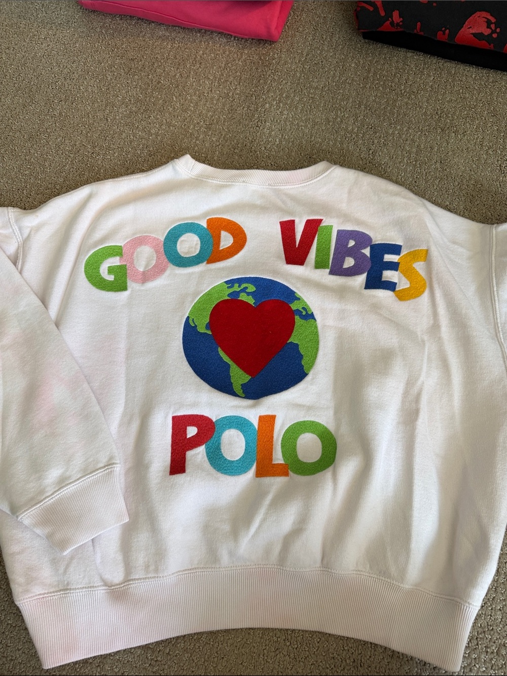 Ralph Lauren Polo White Crewneck Sweatshirt Size Large “Good Vibes Polo”